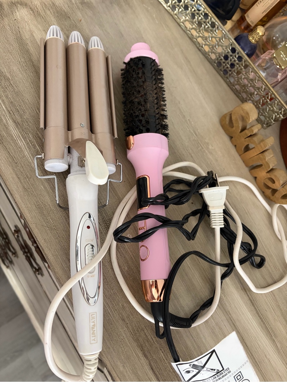 Pink Hot Air Brush & Gold Triple Barrel waver Iron Set - Hair Styling Tools